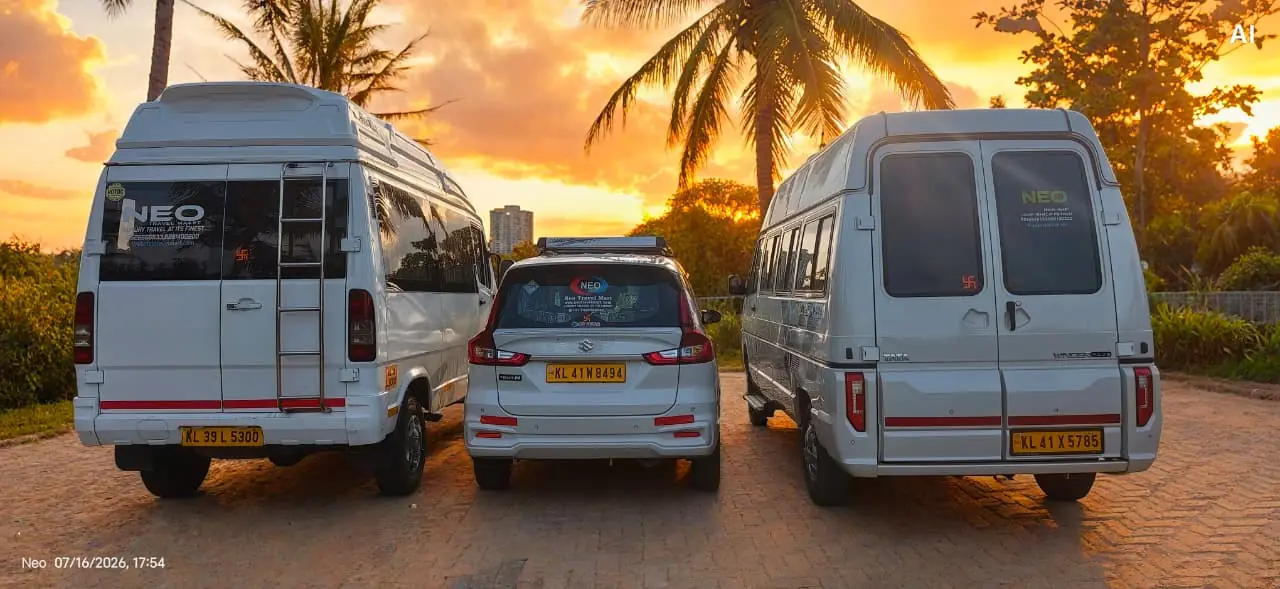Cochin Airport Cab premium taxi fleet with Force Urbania, Ertiga and tempo traveller rear view