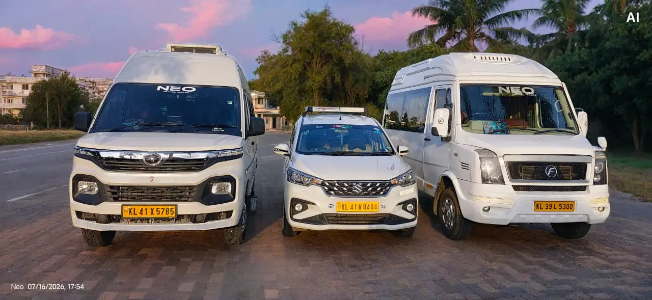 Cochin Airport Cab Kochi taxi fleet with Force Urbania, Ertiga cab and premium tempo traveller